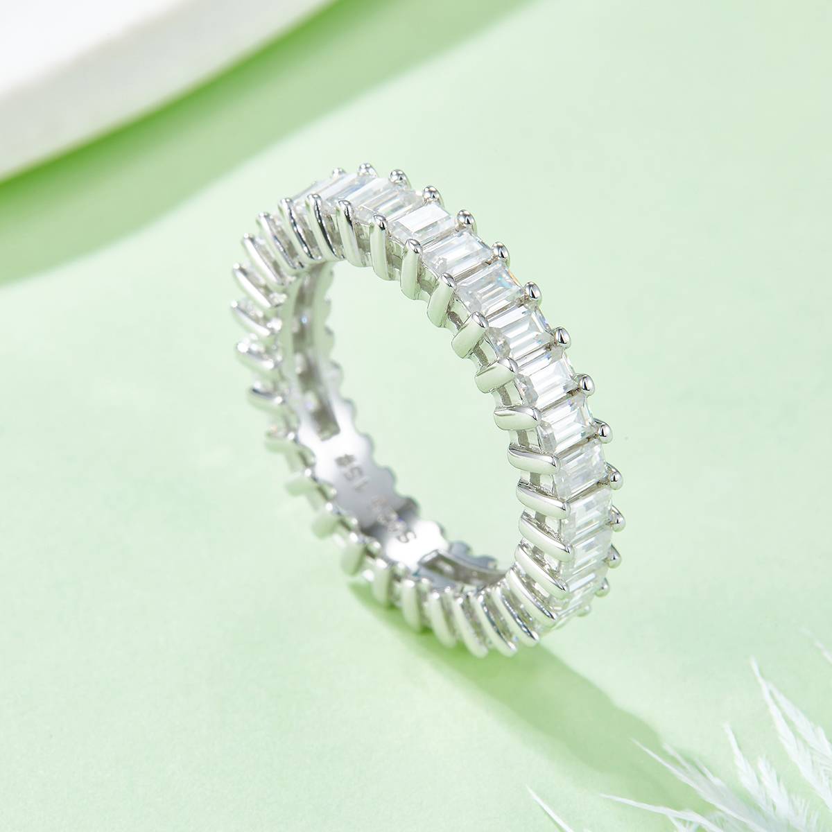 Rectangular Full Body Ring S925 Silver Plated Platinum Moissanite Women's Ring 4.6 Carat D-Class
